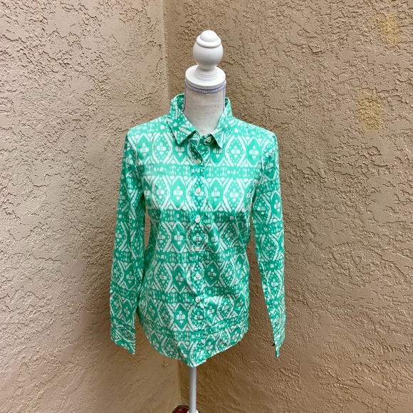 J Crew green & white button down shirt - Picture 2 of 3